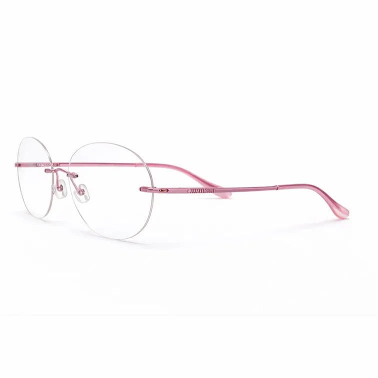 Premium Rimless Eyeglasses - Rose Pink Spring Hinge Round Frame-2
