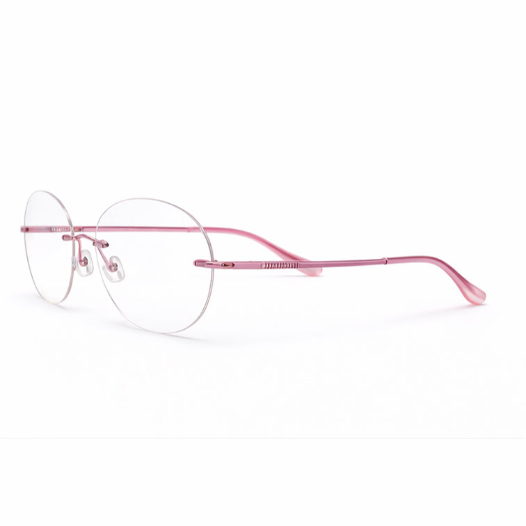 Premium Rimless Eyeglasses - Rose Pink Spring Hinge Round Frame