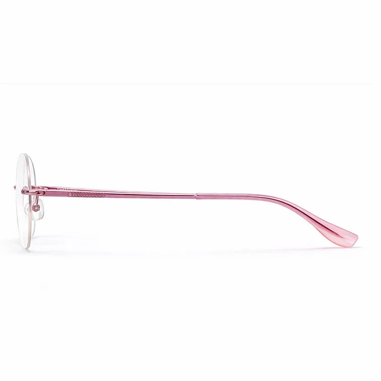 Premium Rimless Eyeglasses - Rose Pink Spring Hinge Round Frame-zoom-