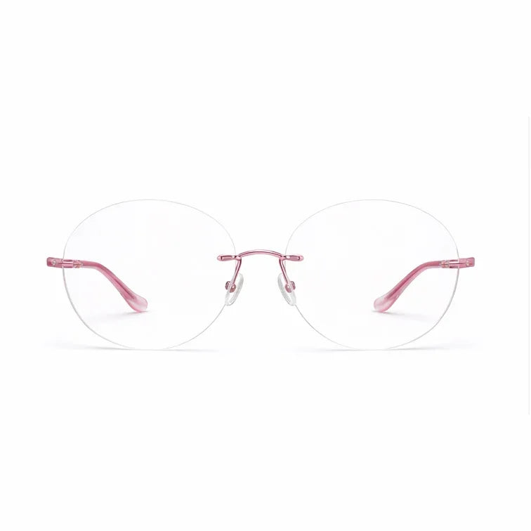 Premium Rimless Eyeglasses - Rose Pink Spring Hinge Round Frame-zoom-