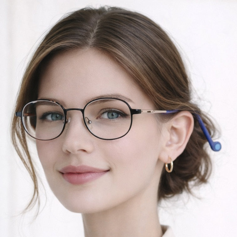 Champion Optical Frame - Black Round Eyeglasses with Blue Accents-zoom-