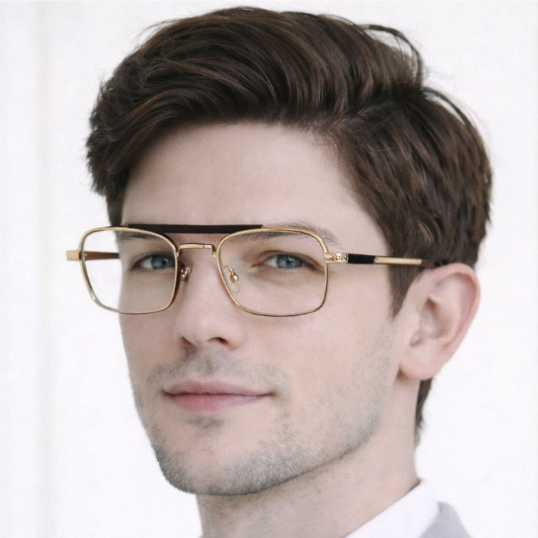 Commander Optical Frame - Gold Metal Aviator Eyeglasses with Double Bridge-zoom-