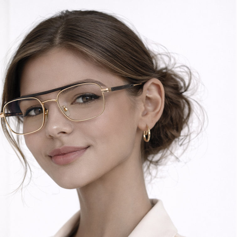 Commander Optical Frame - Gold Metal Aviator Eyeglasses with Double Bridge-zoom-