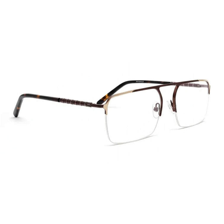 Sovereign Optical Frame - Brown Metal Semi-Rimless Eyeglasses with Tortoise Temples-2