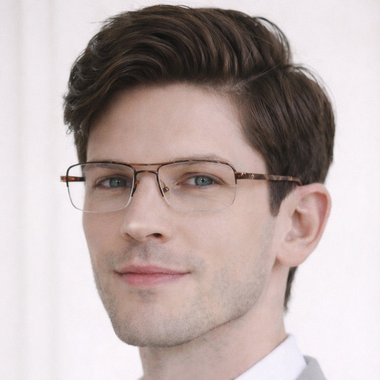 Sovereign Optical Frame - Brown Metal Semi-Rimless Eyeglasses with Tortoise Temples-7
