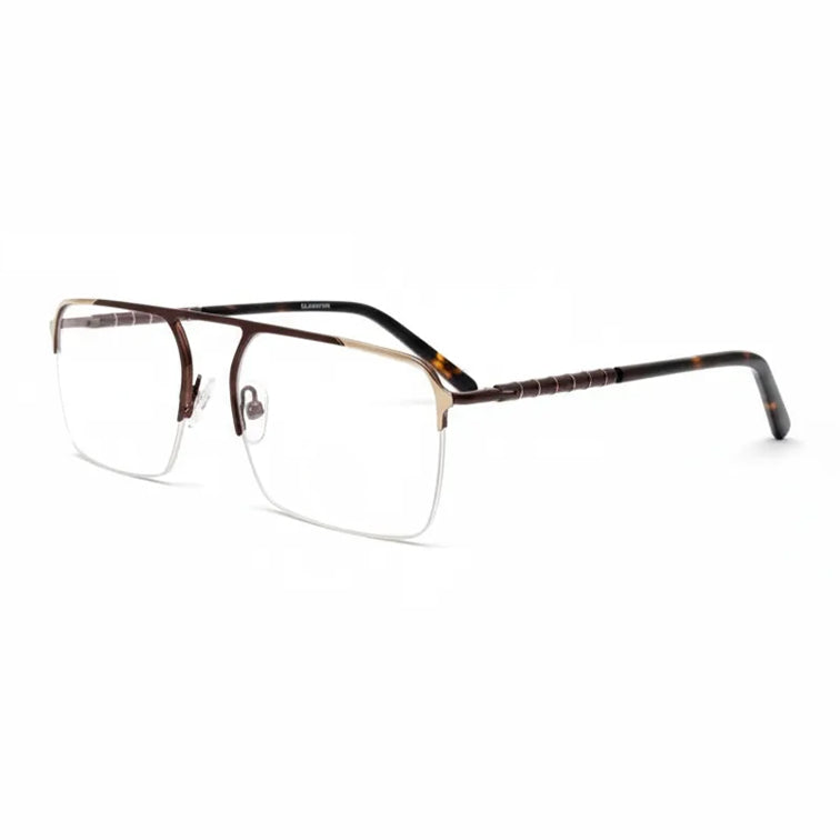 Sovereign Optical Frame - Brown Metal Semi-Rimless Eyeglasses with Tortoise Temples-zoom-3