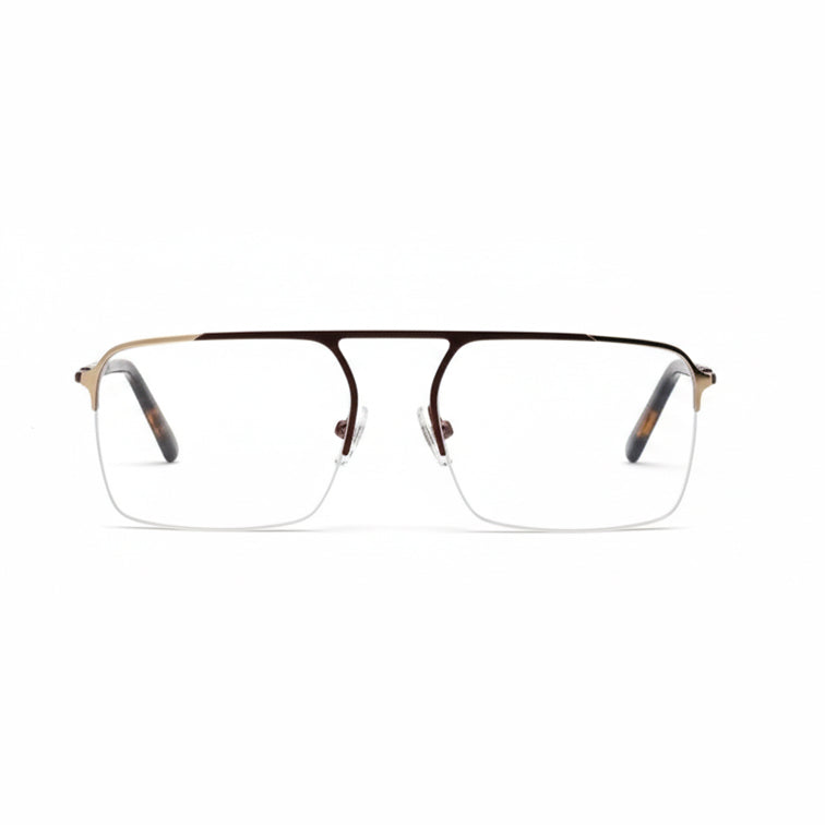 Sovereign Optical Frame - Brown Metal Semi-Rimless Eyeglasses with Tortoise Temples-1