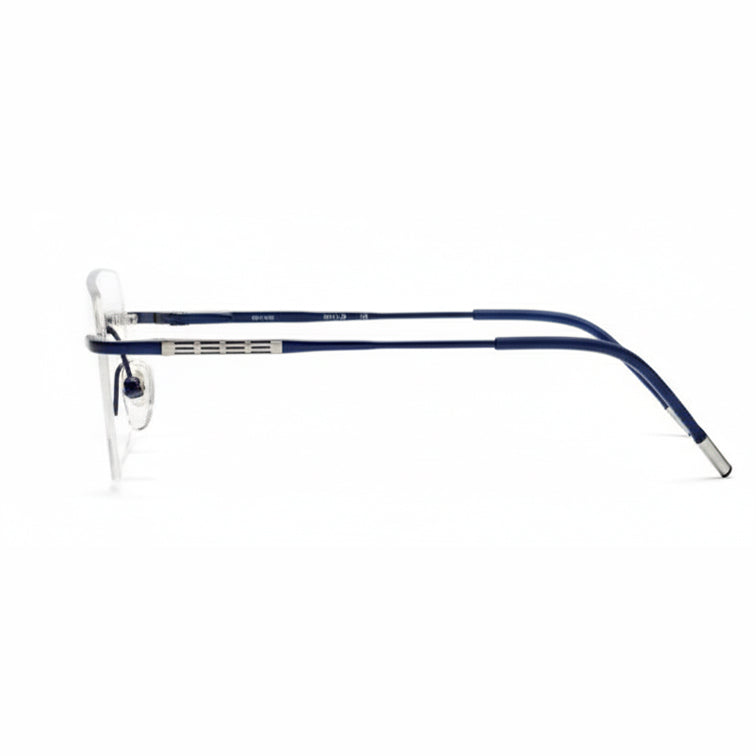 Prestige Optical Frame - Silver & Navy Rimless Eyeglasses with Patterned Temples-4