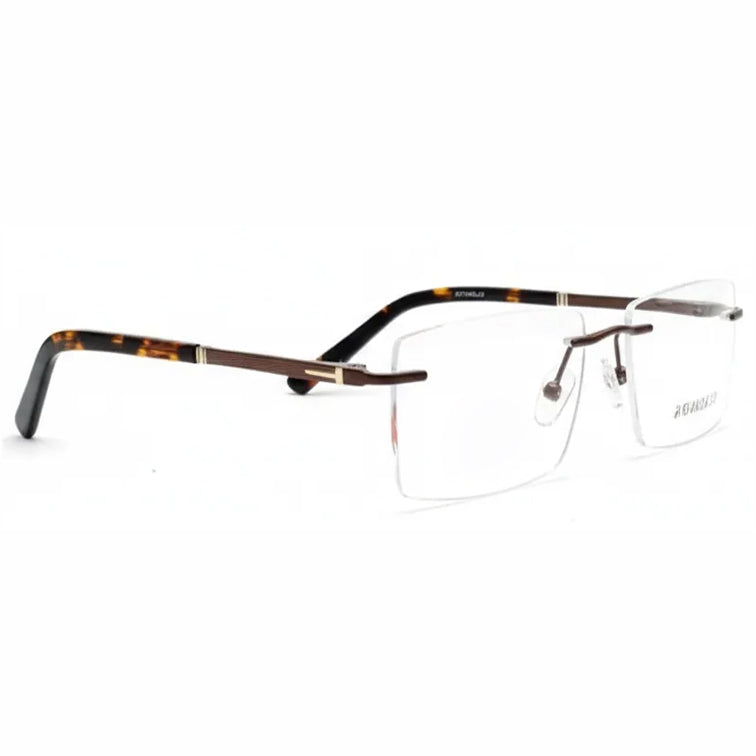 Monarch Optical Frame - Brown Metal Rimless Eyeglasses with Tortoise Temples-2