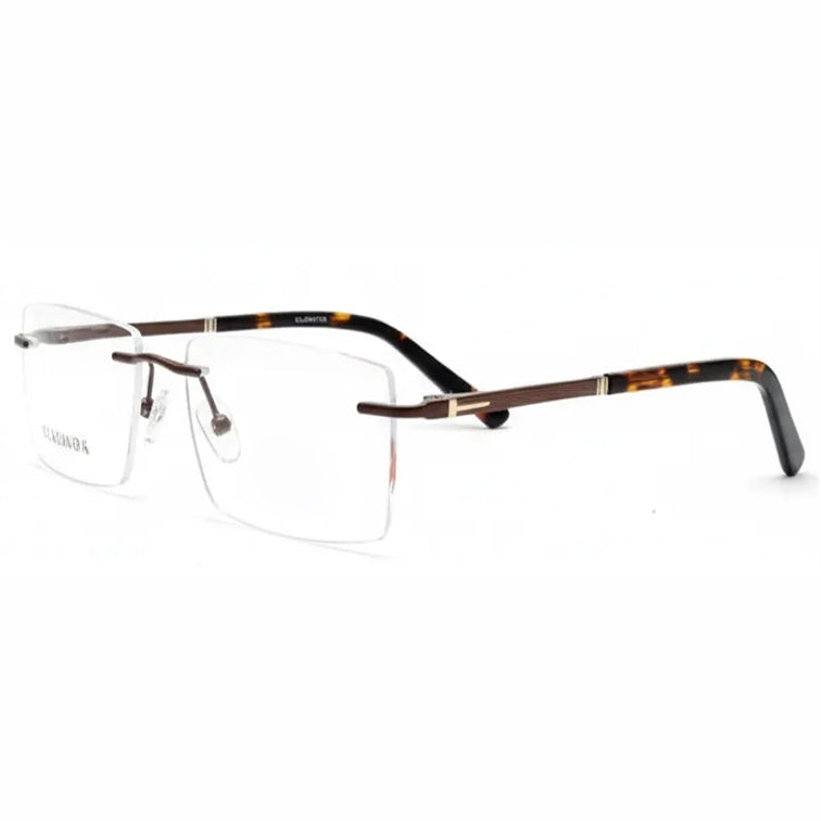 Monarch Optical Frame - Brown Metal Rimless Eyeglasses with Tortoise Temples-zoom-