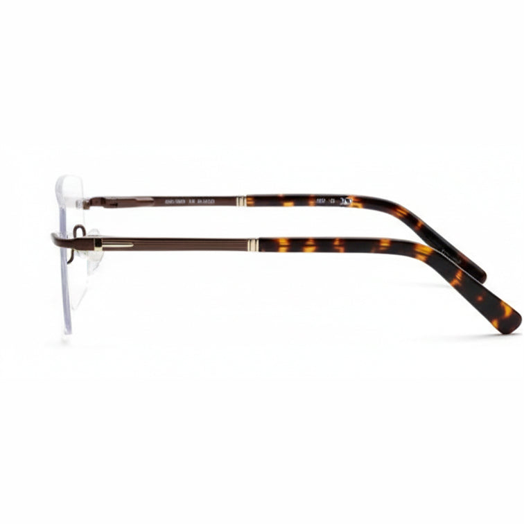 Monarch Optical Frame - Brown Metal Rimless Eyeglasses with Tortoise Temples-4
