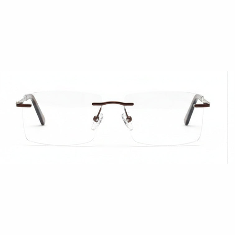 Monarch Optical Frame - Brown Metal Rimless Eyeglasses with Tortoise Temples-zoom-1