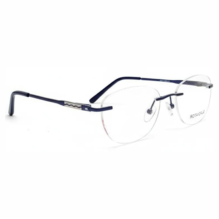 Legend Optical Frame - Silver & Navy Rimless Eyeglasses with Patterned Temples