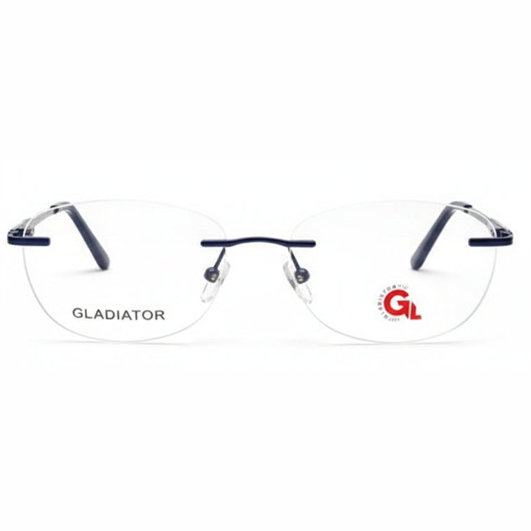 Legend Optical Frame - Silver & Navy Rimless Eyeglasses with Patterned Temples