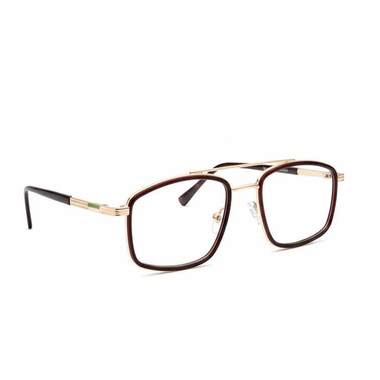 VNOGSL Commander Optical Frame - Gold & Brown Square Aviator Eyeglasses with Double Bridge