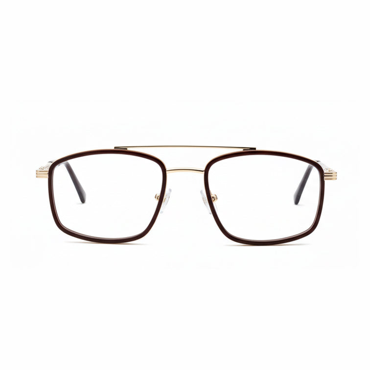 VNOGSL Commander Optical Frame - Gold & Brown Square Aviator Eyeglasses with Double Bridge