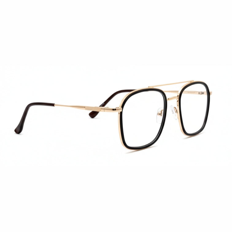 VNOGSL Aviator Optical Frame - Gold & Black Square Aviator Eyeglasses with Double Bridge