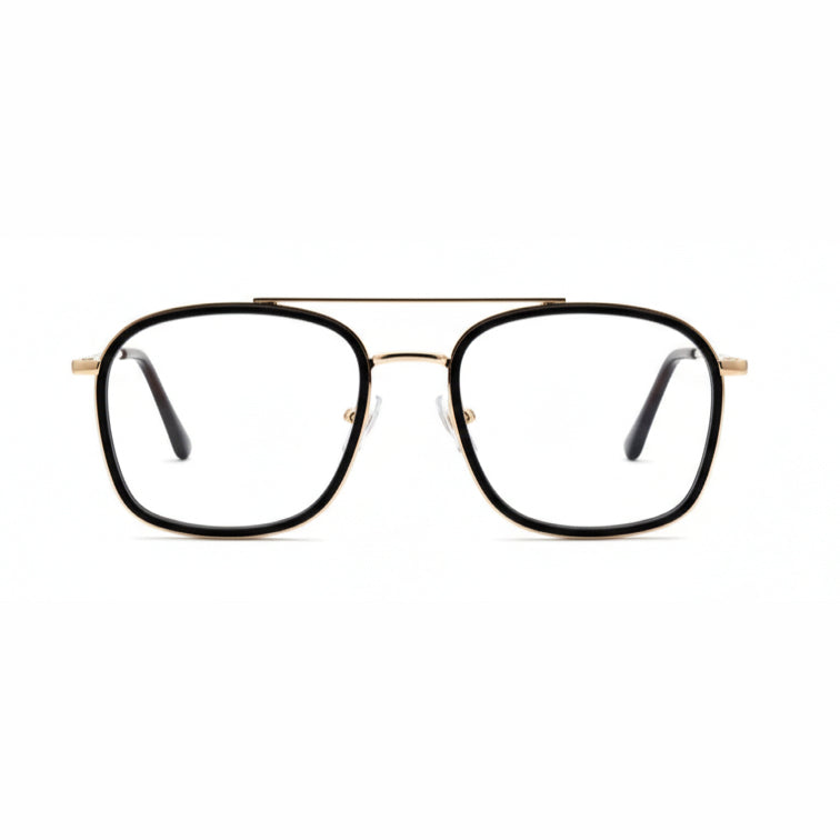 VNOGSL Aviator Optical Frame - Gold & Black Square Aviator Eyeglasses with Double Bridge