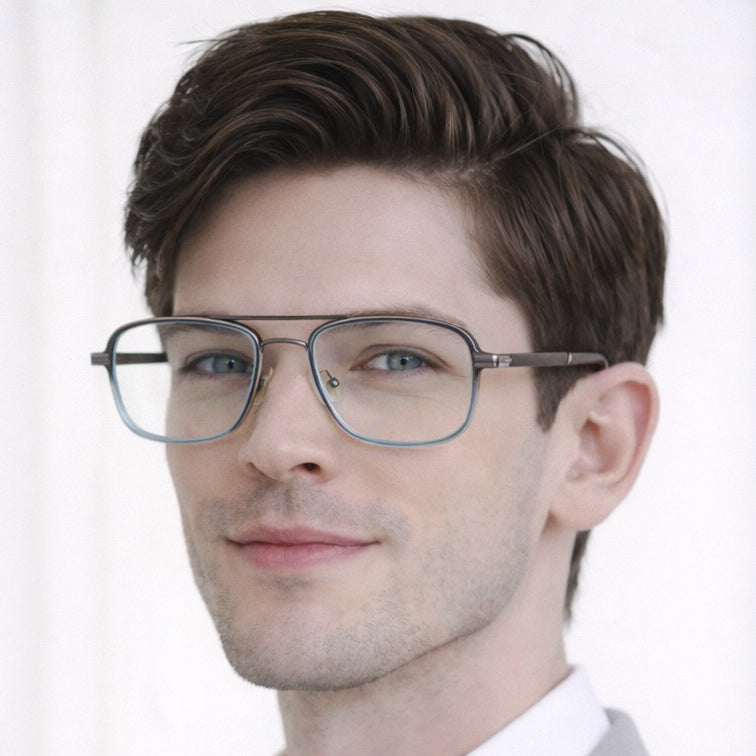 VNOGSL Pilot Optical Frame - Gunmetal Square Aviator Eyeglasses with Double Bridge Design-zoom-