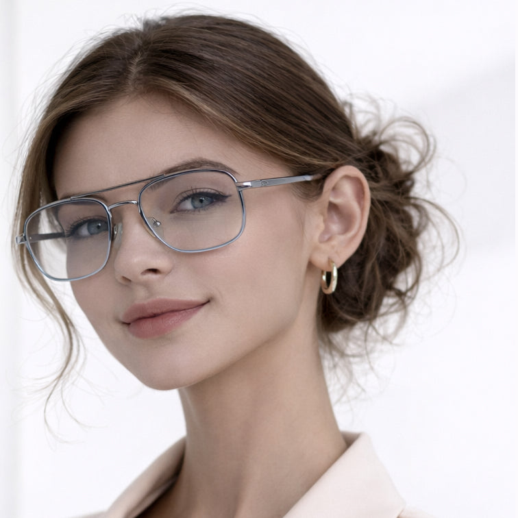 VNOGSL Pilot Optical Frame - Gunmetal Square Aviator Eyeglasses with Double Bridge Design-zoom-5