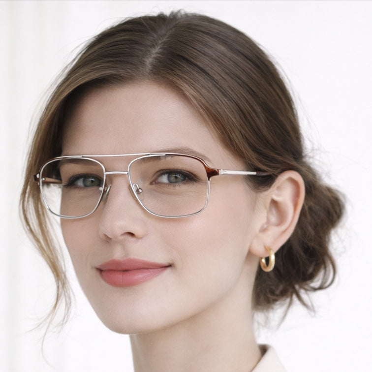 VNOGSL Aviator Optical Frame - Gold & Brown Square Aviator Eyeglasses with Double Bridge-zoom-5