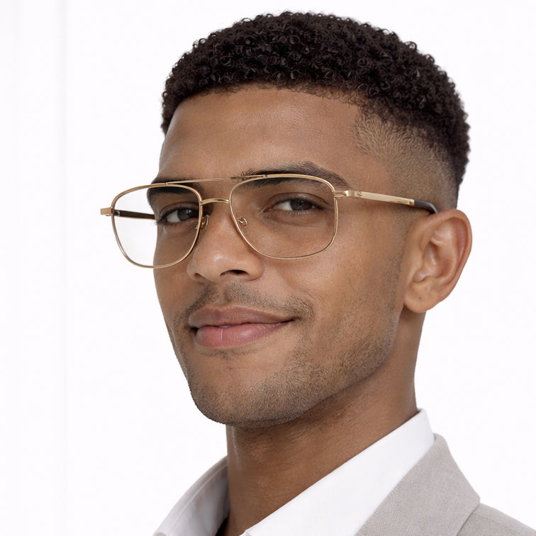 VNOGSL Aviator Optical Frame - Gold & Brown Square Aviator Eyeglasses with Double Bridge-zoom-6