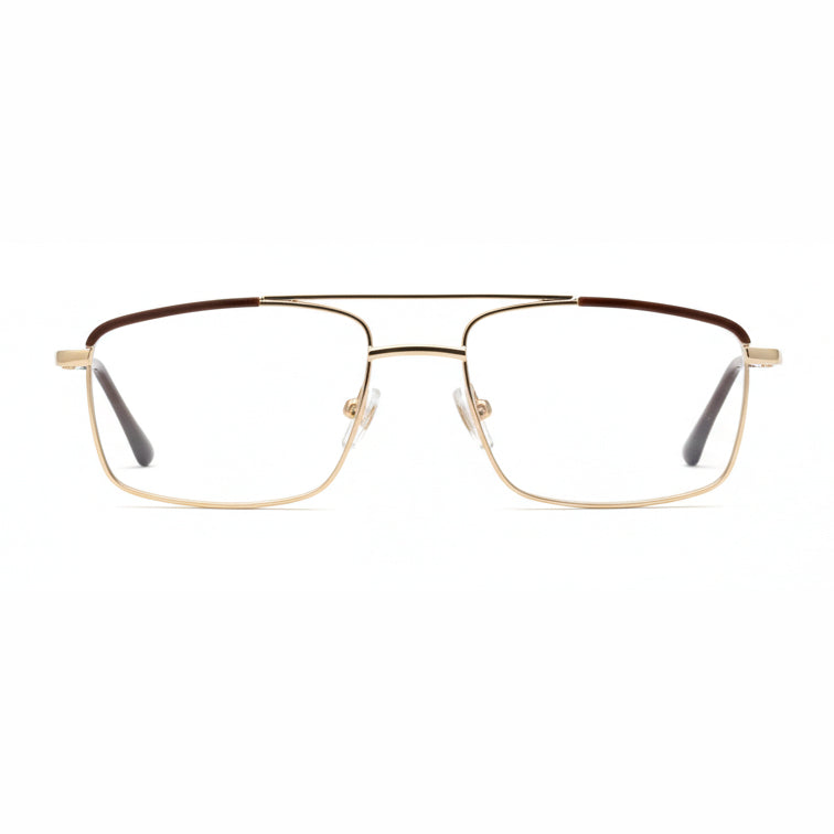 VNOGSL Aviator Optical Frame - Gold & Brown Square Aviator Eyeglasses with Double Bridge