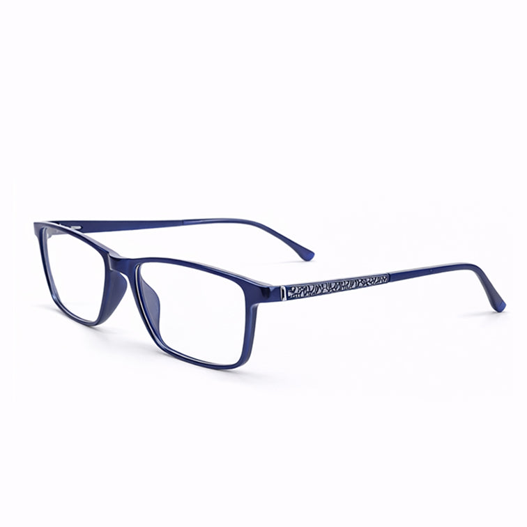 Bold Navy Blue Frames with Textured Temples - Contemporary Rectangular Eyeglasses