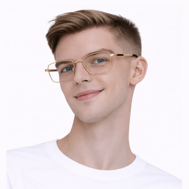 Prestige Optical Frame - Gold Metal Rectangular Eyeglasses-zoom-