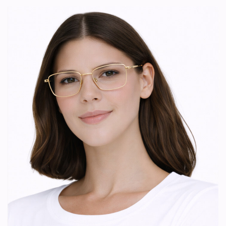 Classic Optical Frame - Gold Metal Square Eyeglasses-zoom-