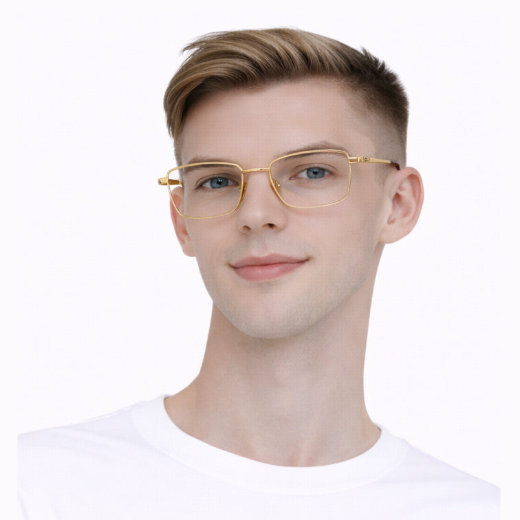 Classic Optical Frame - Gold Metal Square Eyeglasses-zoom-6