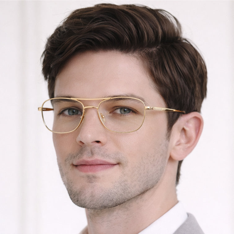 Aviator Optical Frame - Gold Metal Double Bridge Eyeglasses-zoom-6