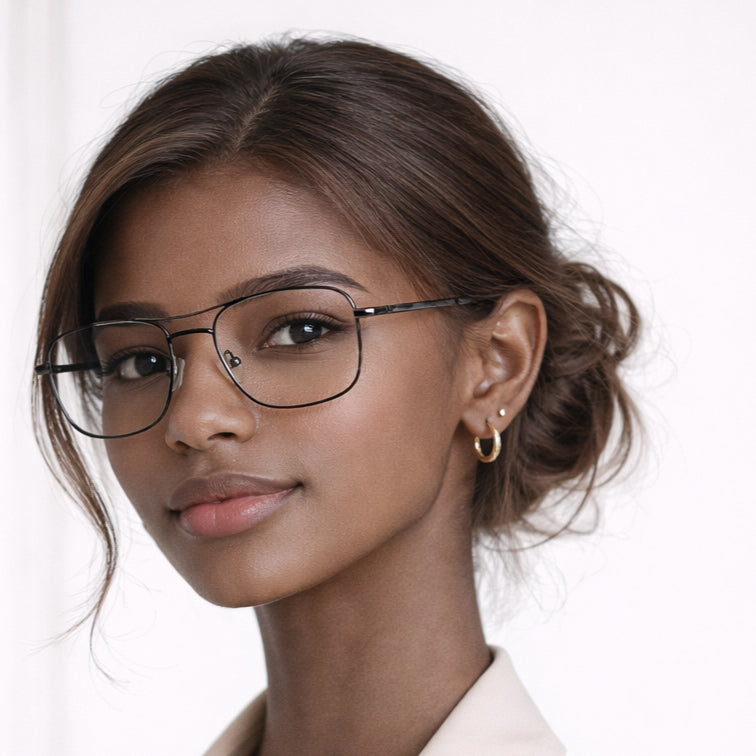 Navigator Optical Frame - Black Metal Aviator Eyeglasses-zoom-