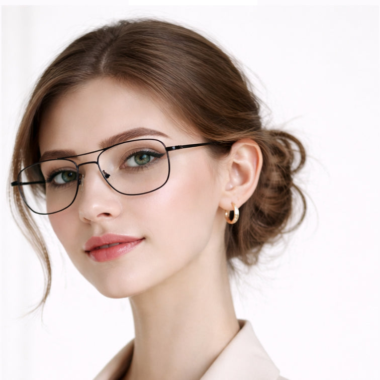 Commander Optical Frame - Black Metal Rectangular Eyeglasses-zoom-
