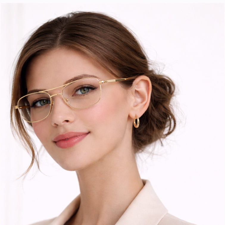 Pilot Optical Frame - Gold Metal Aviator Eyeglasses with Black Tips-5