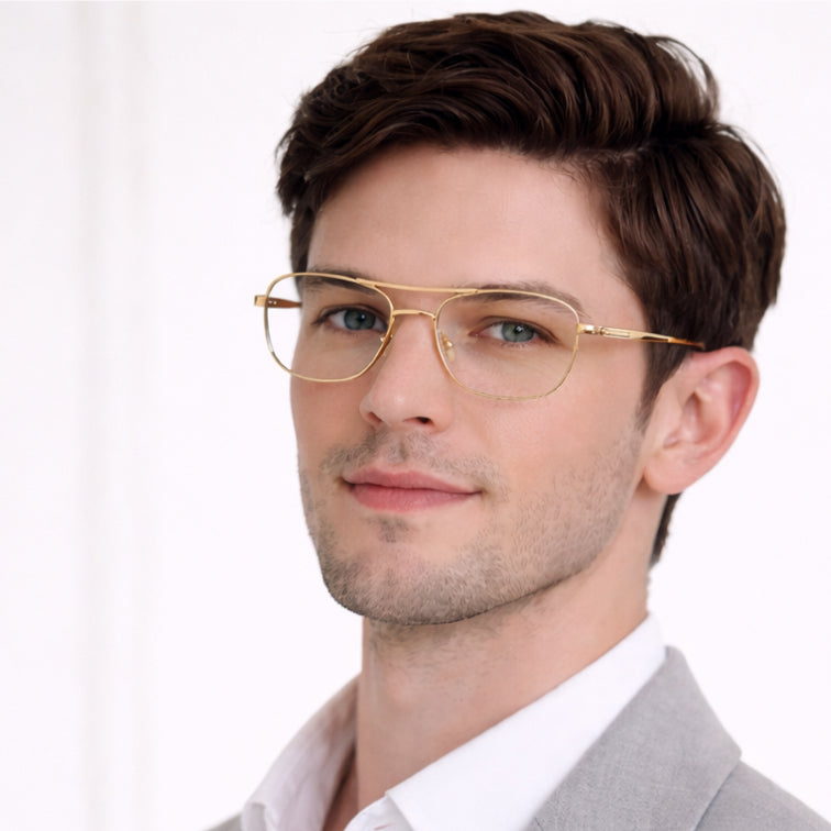 Pilot Optical Frame - Gold Metal Aviator Eyeglasses with Black Tips-6
