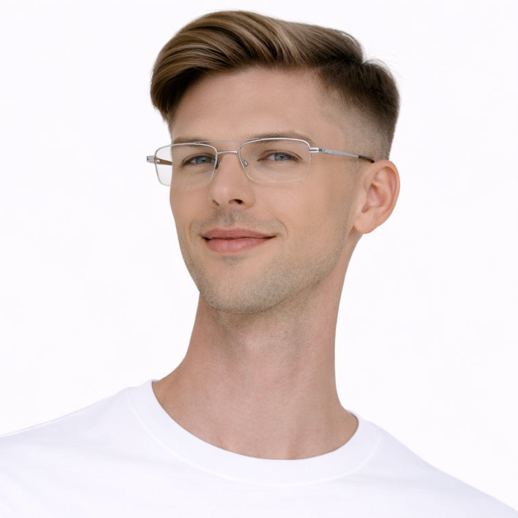 Fashion Style Executive Optical Frame - Silver Metal Rectangular Eyeglasses-8