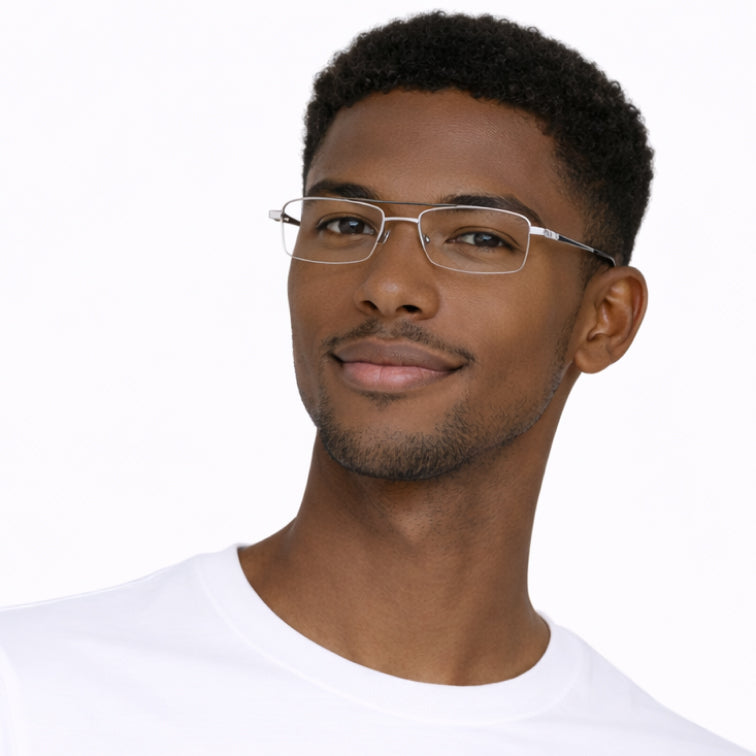 Fashion Style Executive Optical Frame - Silver Metal Rectangular Eyeglasses-zoom-