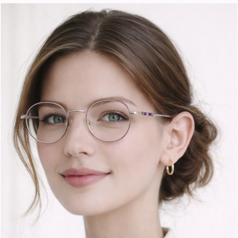 Fashion Style Lavender Optical Frame - Silver Round Eyeglasses with Purple Accents-7