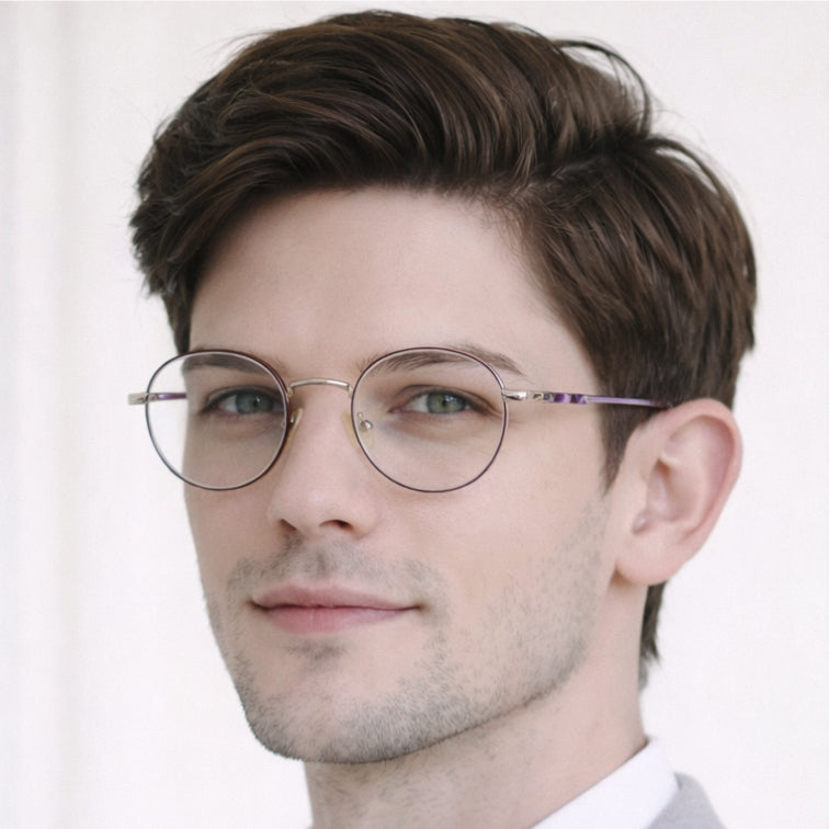 Fashion Style Lavender Optical Frame - Silver Round Eyeglasses with Purple Accents-zoom-