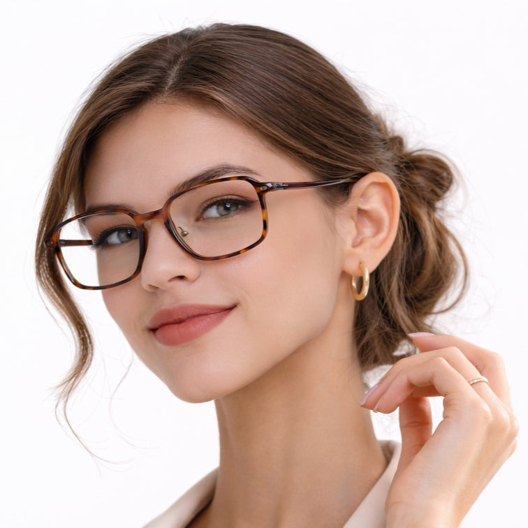 Classic Tortoise Square Frame Eyeglasses - Premium Lightweight Design-5