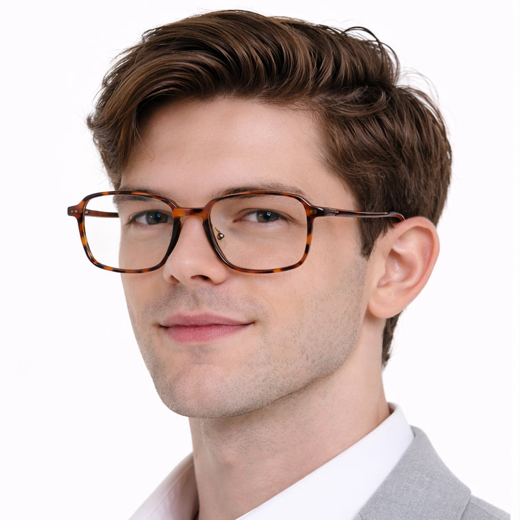 Classic Tortoise Square Frame Eyeglasses - Premium Lightweight Design-zoom-