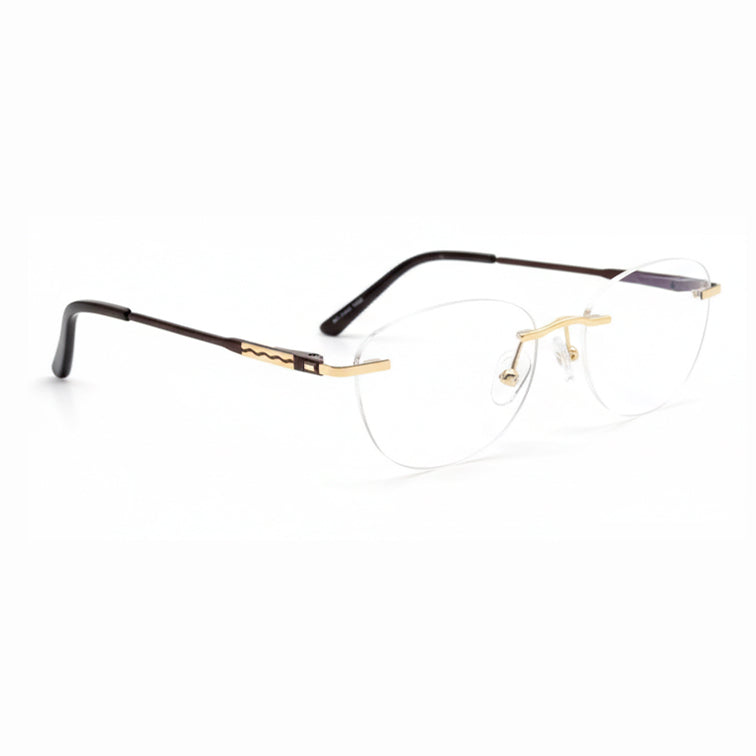 Rimless Rectangle Eyeglasses - Gold Metal with Decorative Temple Detail-3