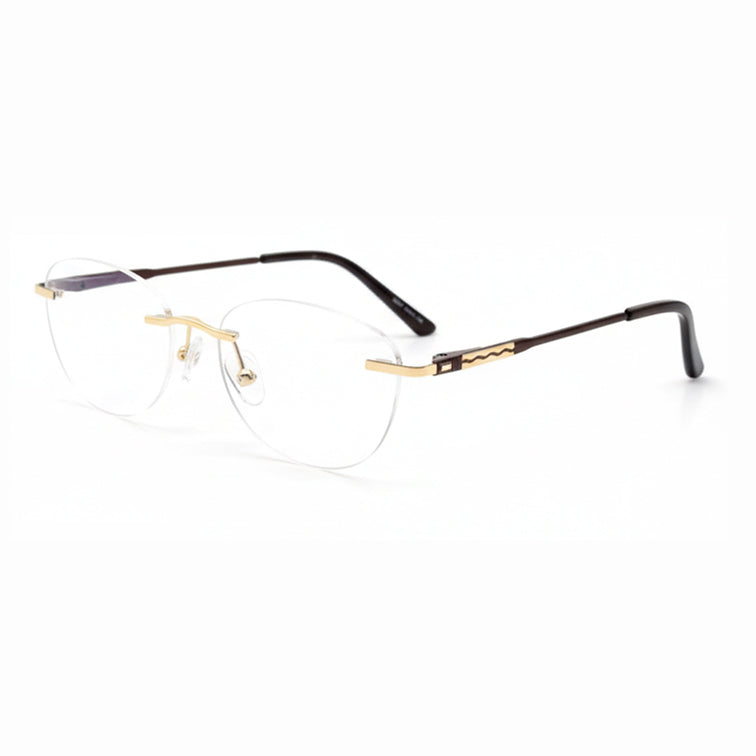 Rimless Rectangle Eyeglasses - Gold Metal with Decorative Temple Detail-zoom-