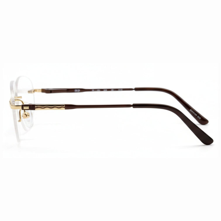 Rimless Rectangle Eyeglasses - Gold Metal with Decorative Temple Detail-4