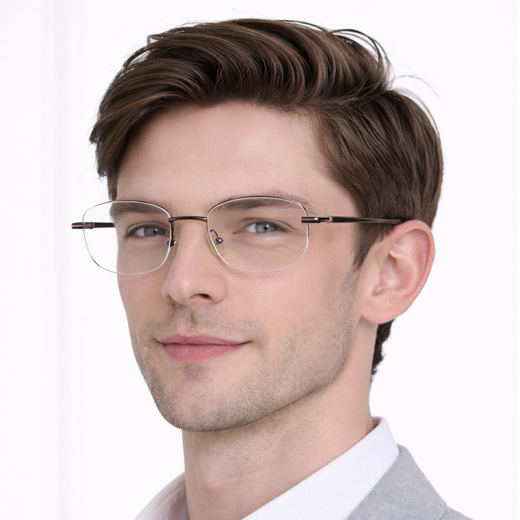 Rimless Rectangle Eyeglasses - Gunmetal Gray with Precision Temple Design-6