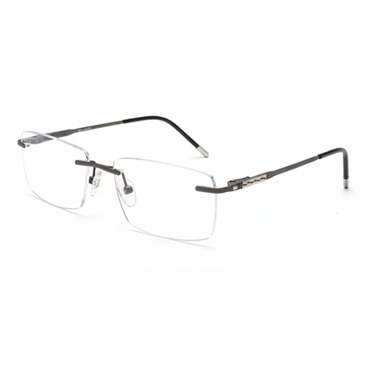 Rimless Rectangle Eyeglasses - Gunmetal Gray with Precision Temple Design-2