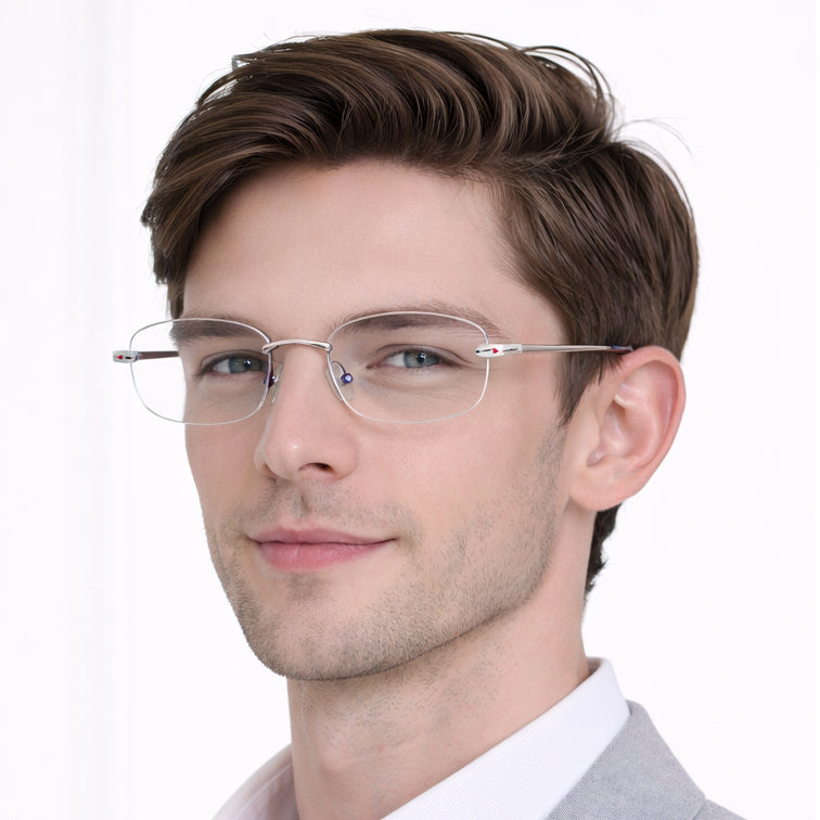 Rimless Rectangle Eyeglasses - Silver Metal with Sleek Minimalist Design-zoom-