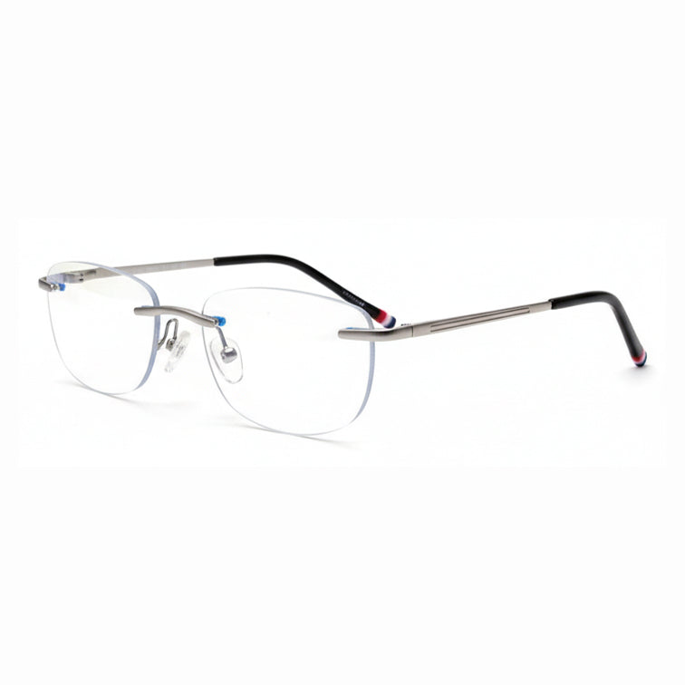 Rimless Rectangle Eyeglasses - Silver Metal with Sleek Minimalist Design-zoom-2