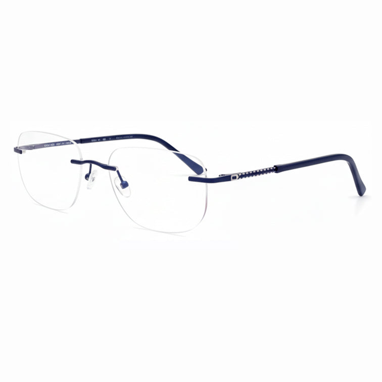 Rimless Rectangle Eyeglasses - Navy Blue with Crystal Embellished Temples-zoom-
